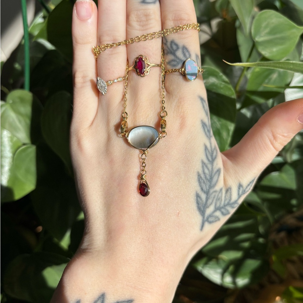 Abalone And Garnet Double Dangle Interchangeable … - image 3